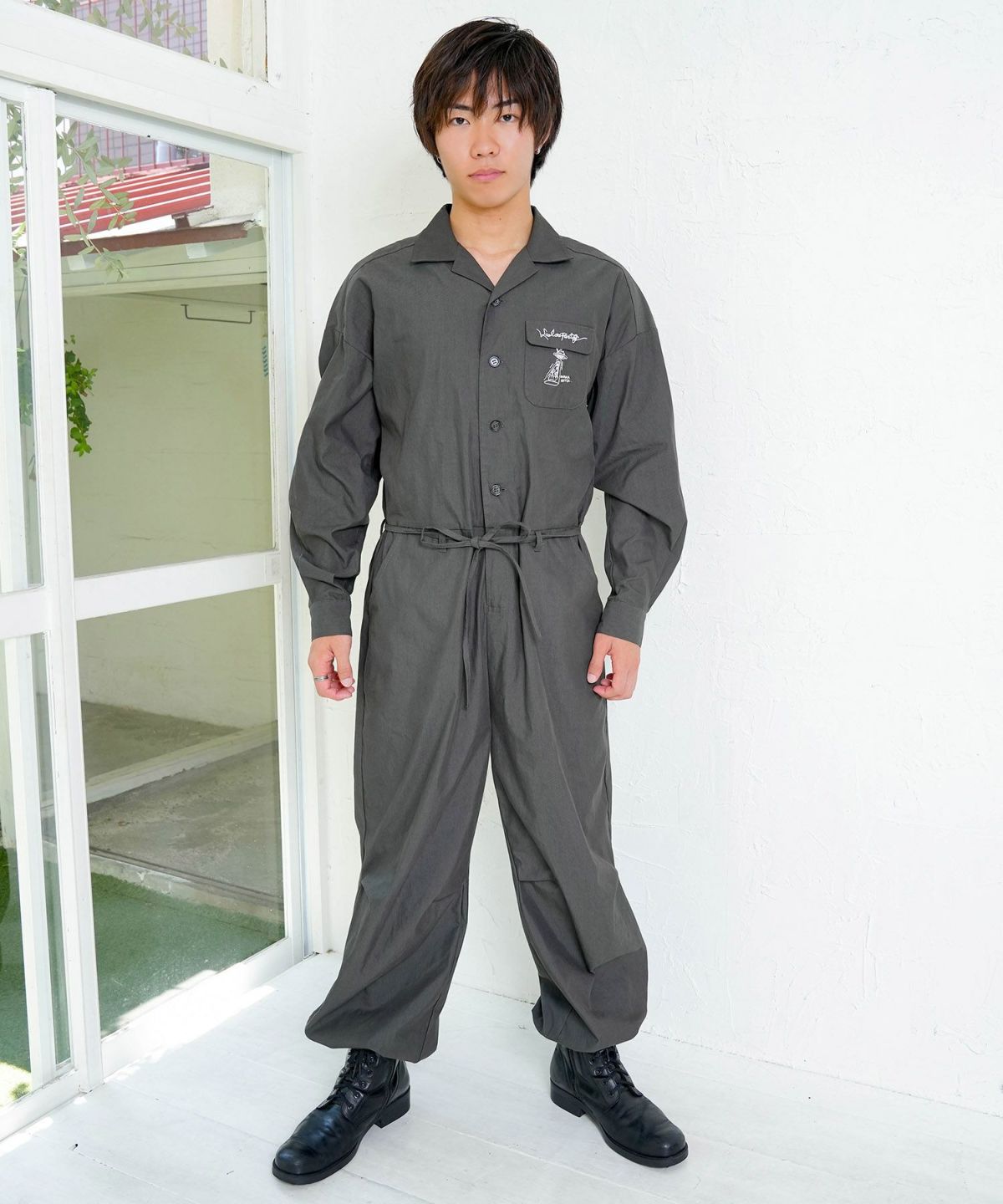 Parityキャラ宇宙刺繍 洗い加工ジャンプスーツ-11