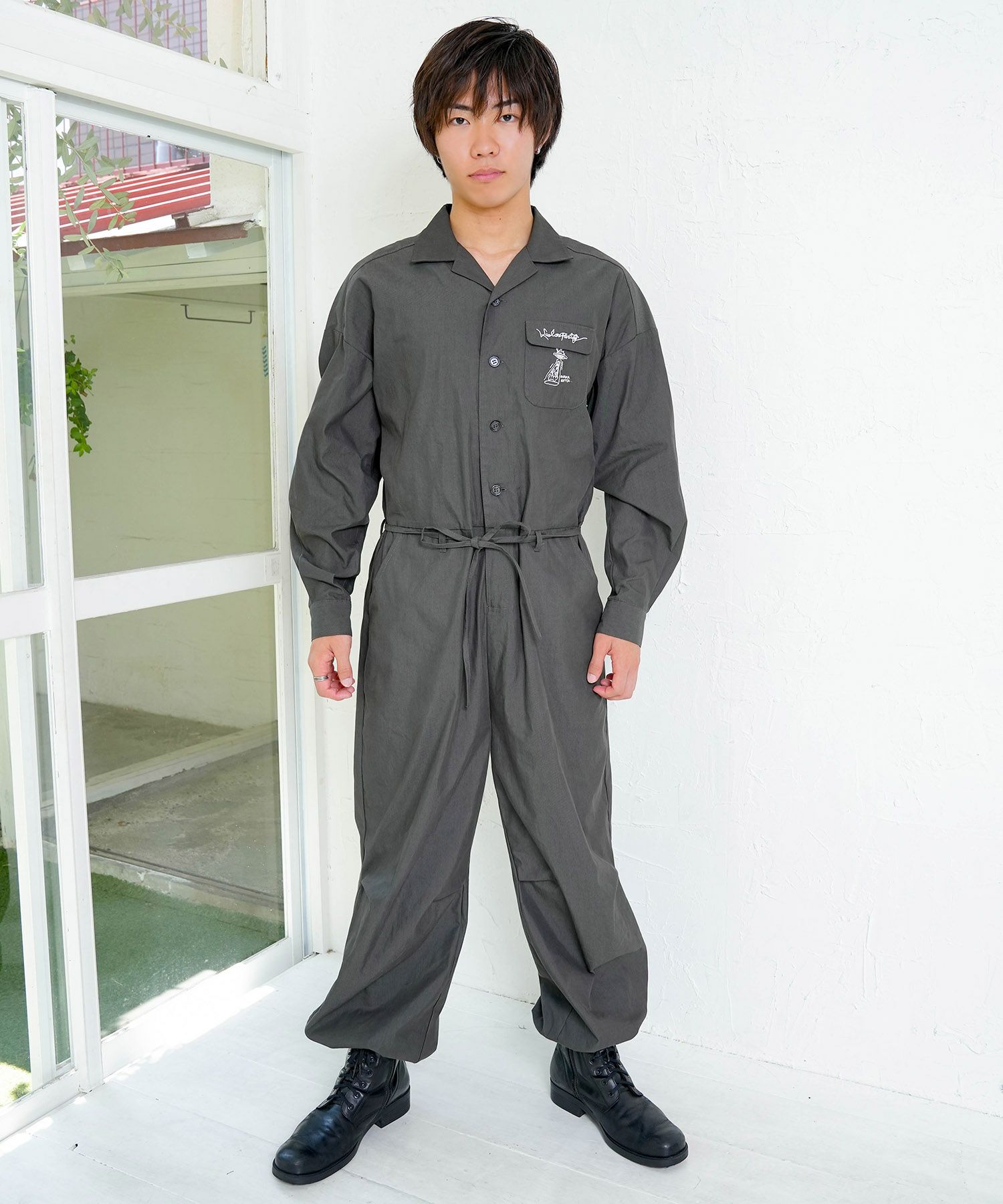 Parityキャラ宇宙刺繍 洗い加工ジャンプスーツ-11