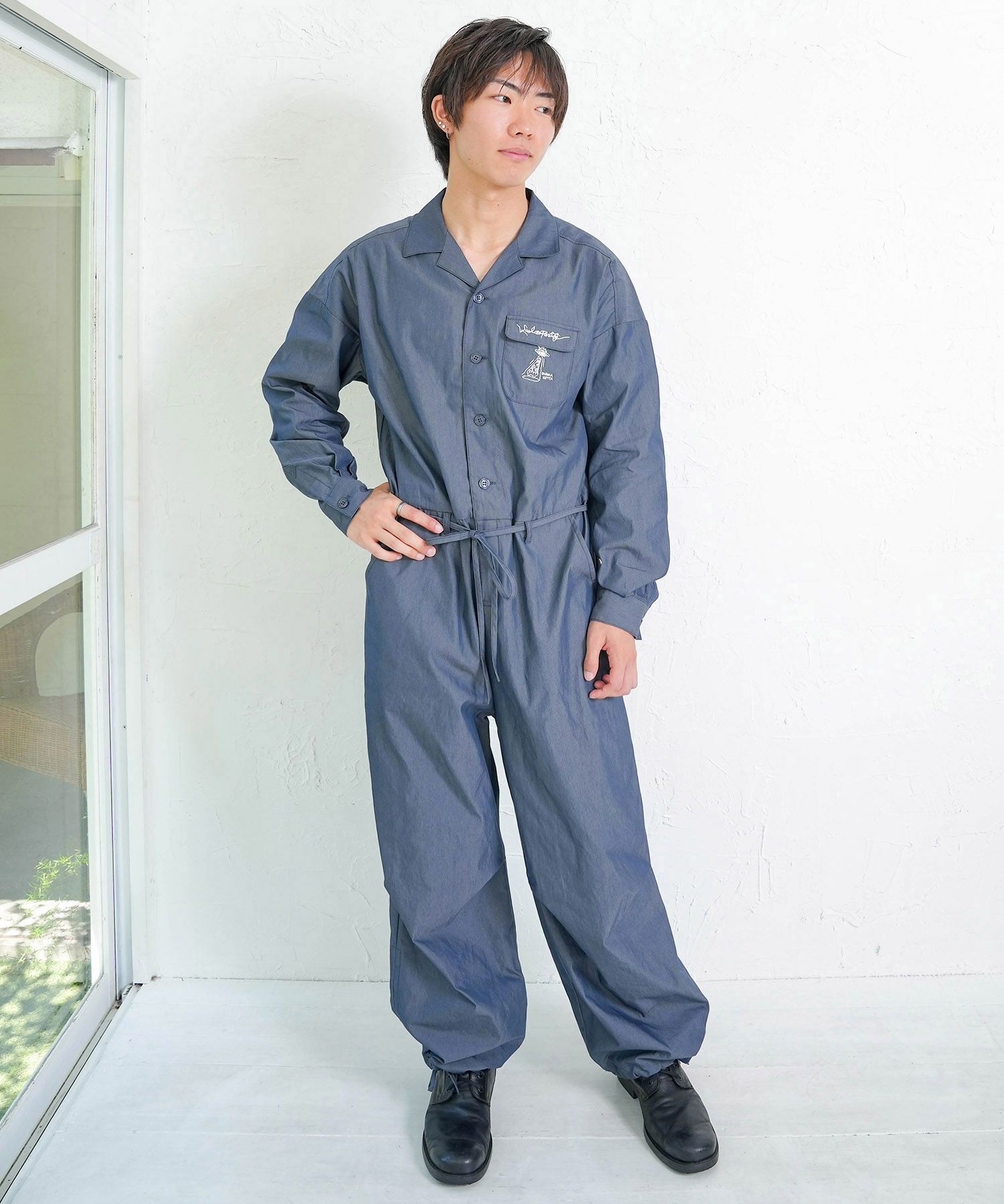 Parityキャラ宇宙刺繍 洗い加工ジャンプスーツ-13