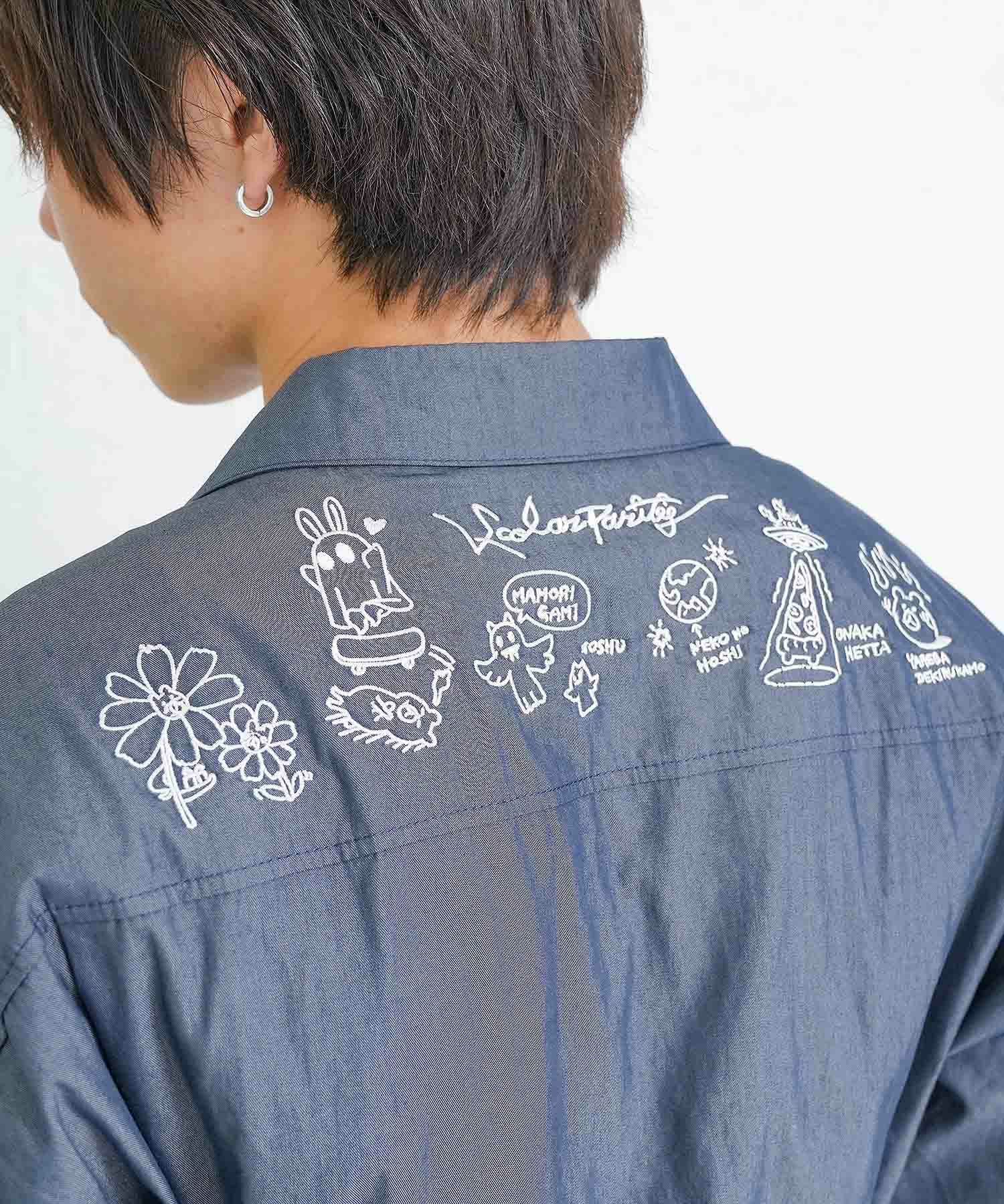 Parityキャラ宇宙刺繍 洗い加工ジャンプスーツ-18