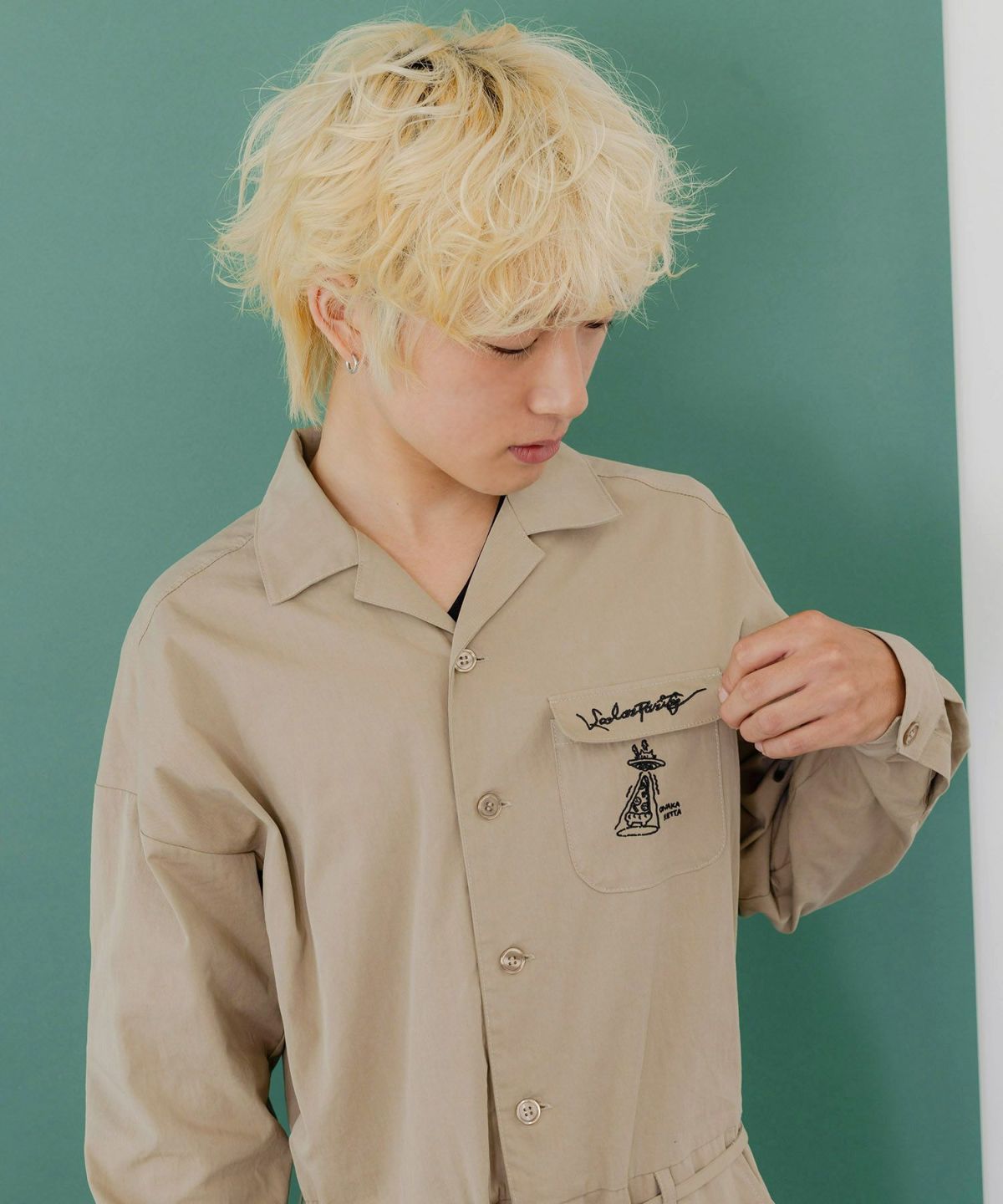 Parityキャラ宇宙刺繍 洗い加工ジャンプスーツ-20