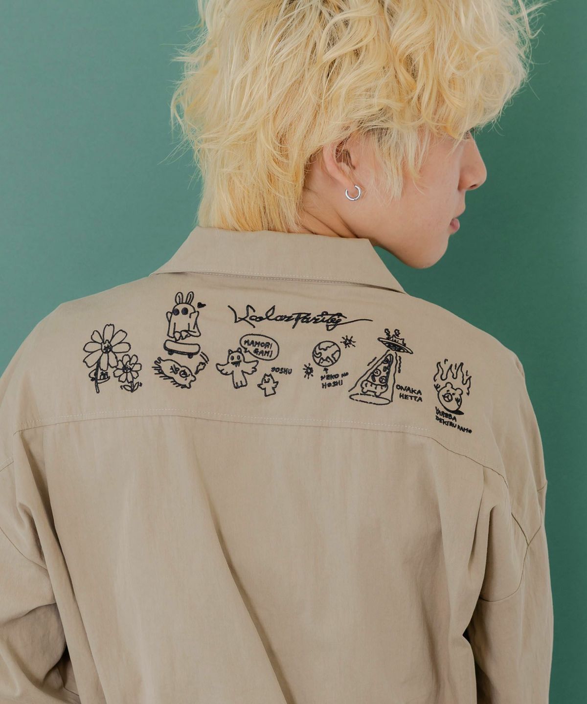 Parityキャラ宇宙刺繍 洗い加工ジャンプスーツ-22