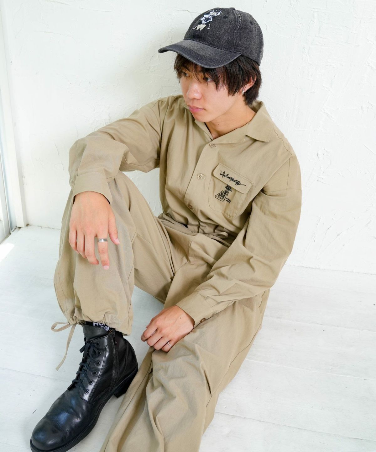 Parityキャラ宇宙刺繍 洗い加工ジャンプスーツ-23