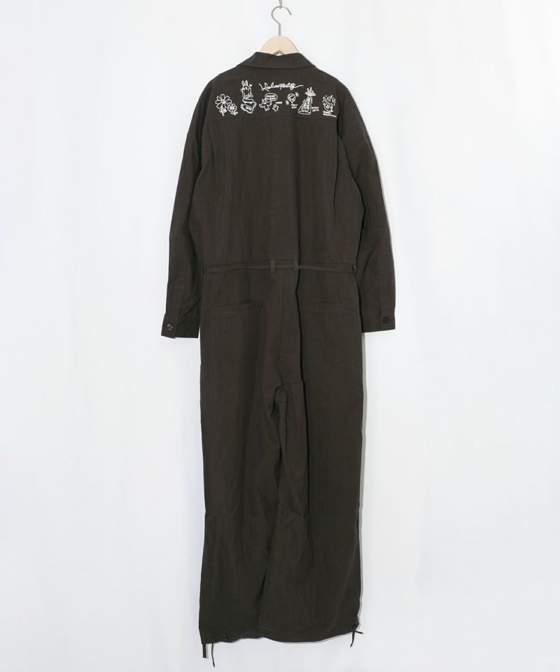 Parityキャラ宇宙刺繍 洗い加工ジャンプスーツ-25