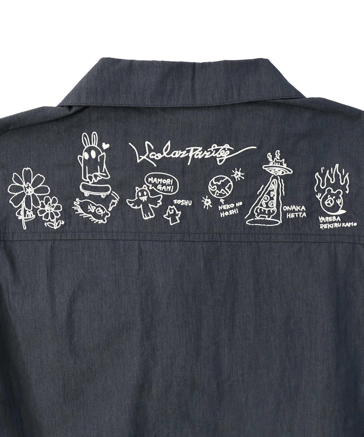 Parityキャラ宇宙刺繍 洗い加工ジャンプスーツ-40