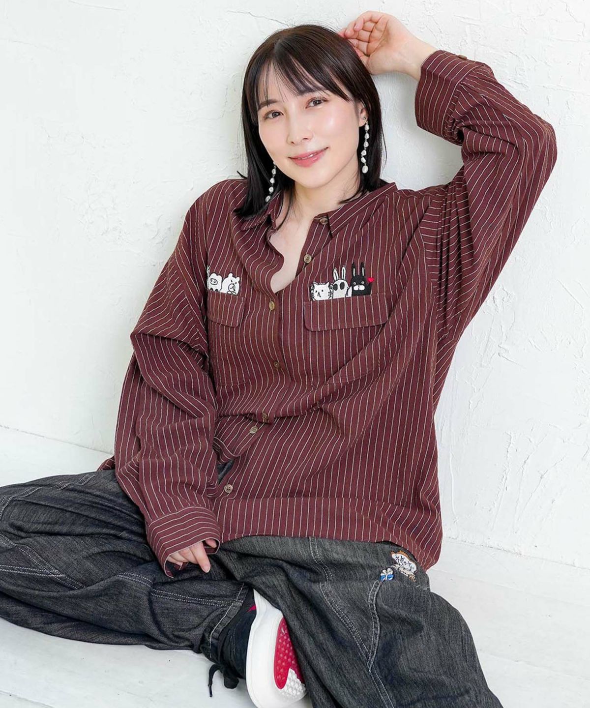 ひょっこりParity刺繍のストライプシャツ-1