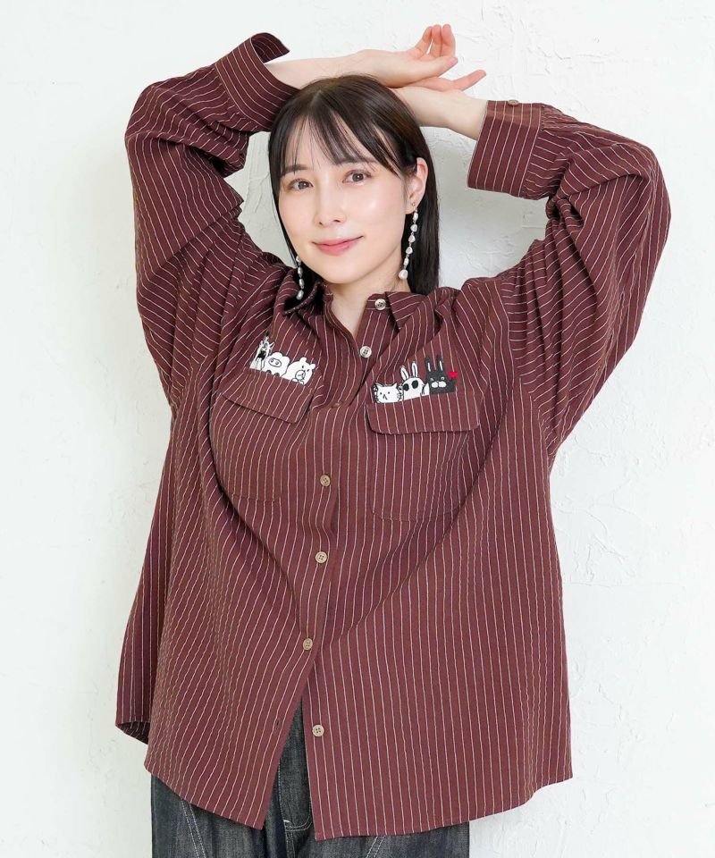 ひょっこりParity刺繍のストライプシャツ-3