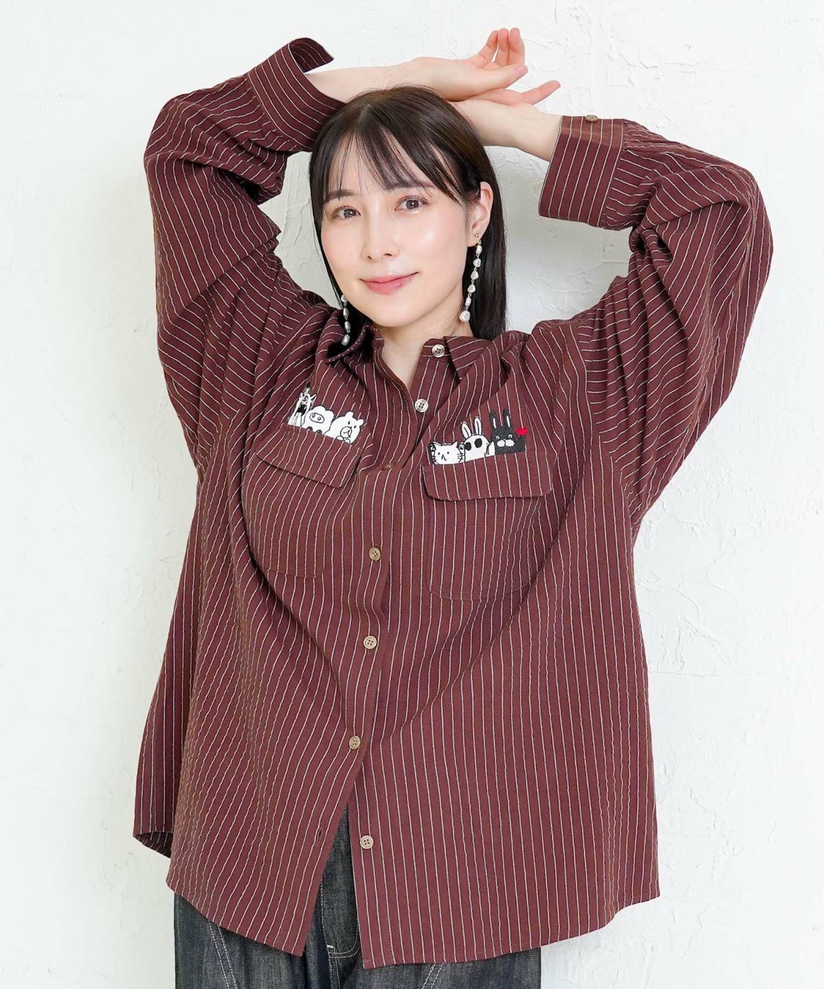 ひょっこりParity刺繍のストライプシャツ-3