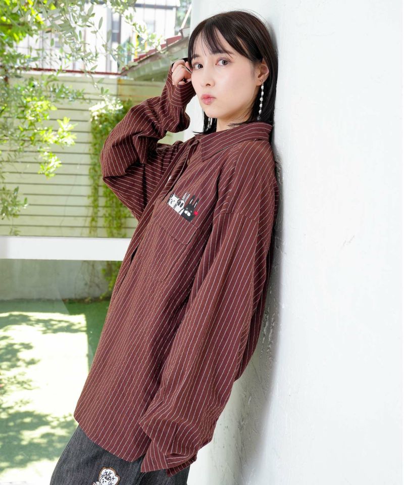 ひょっこりParity刺繍のストライプシャツ-4