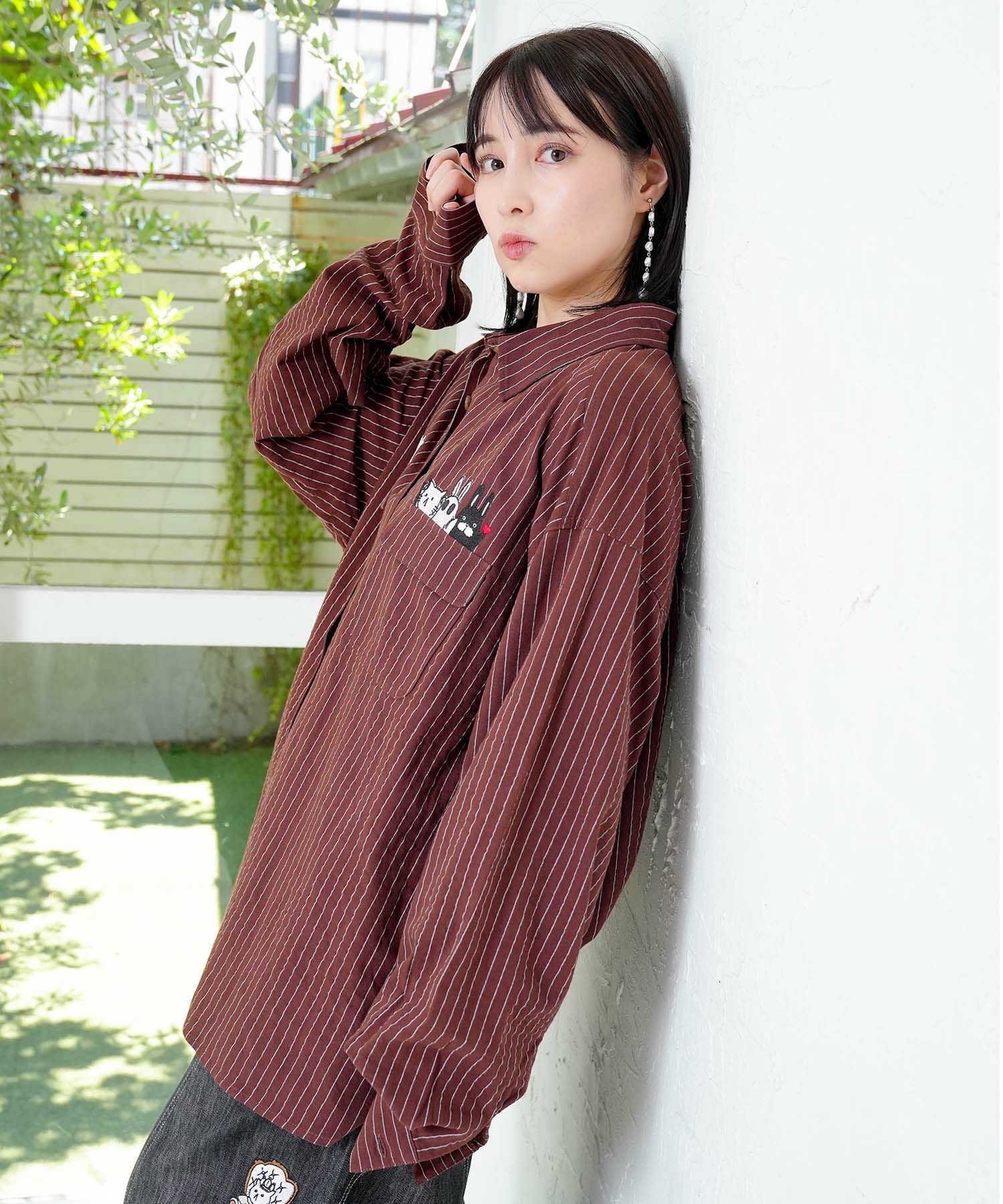 ひょっこりParity刺繍のストライプシャツ-4