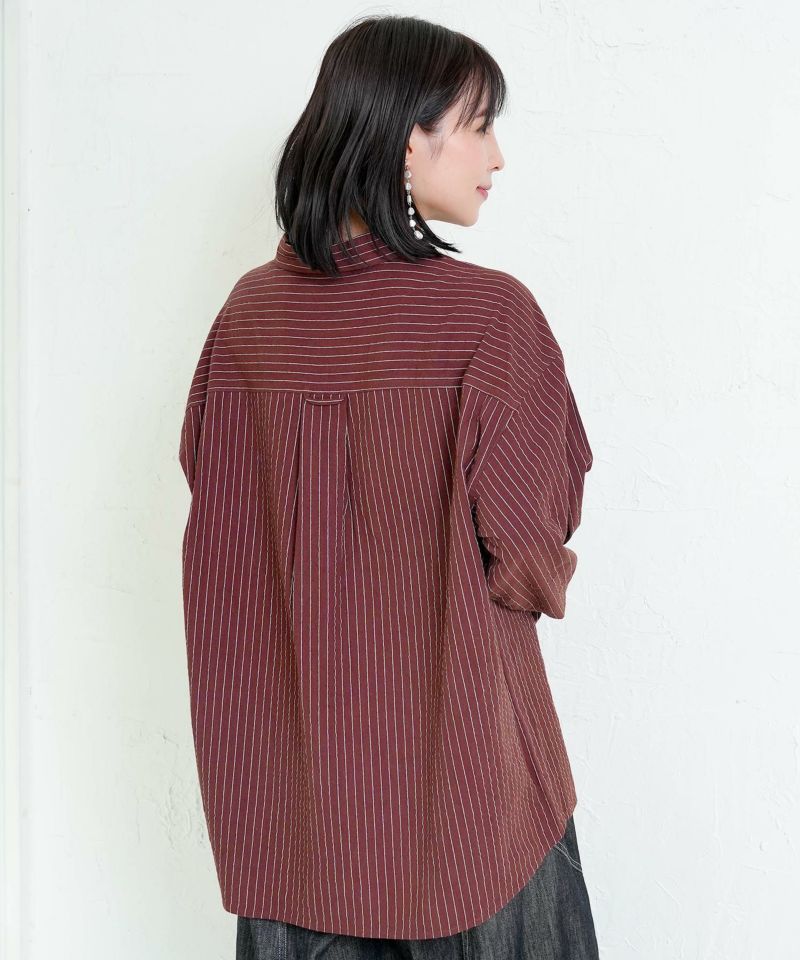 ひょっこりParity刺繍のストライプシャツ-5