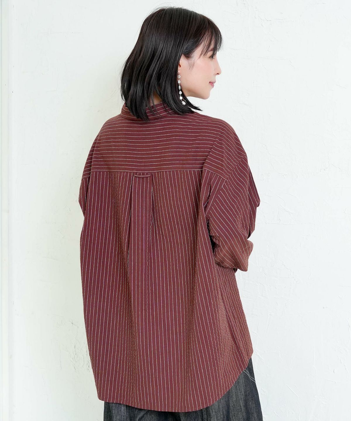 ひょっこりParity刺繍のストライプシャツ-5