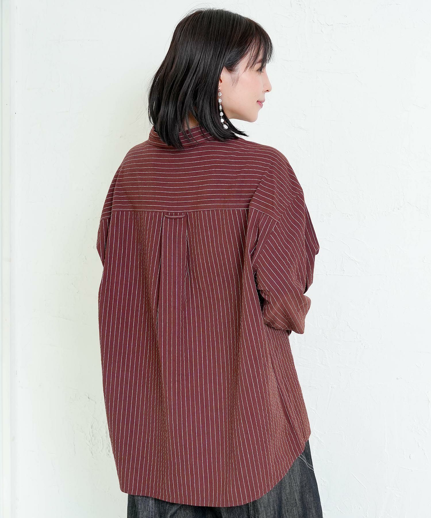 ひょっこりParity刺繍のストライプシャツ-5