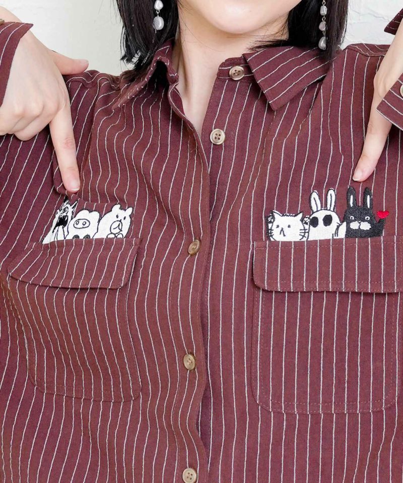 ひょっこりParity刺繍のストライプシャツ-6