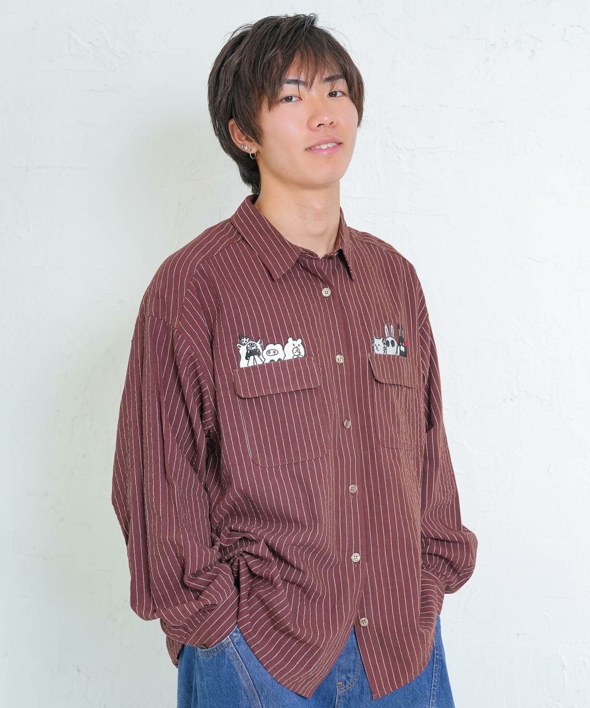 ひょっこりParity刺繍のストライプシャツ-7