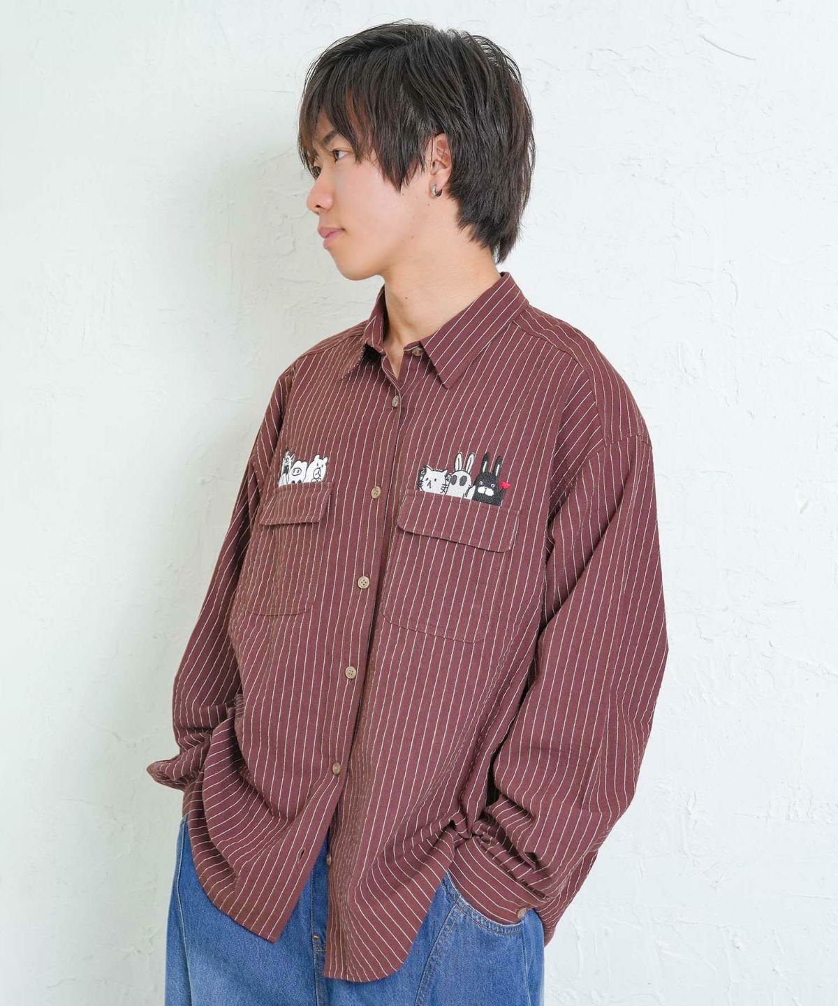 ひょっこりParity刺繍のストライプシャツ-9