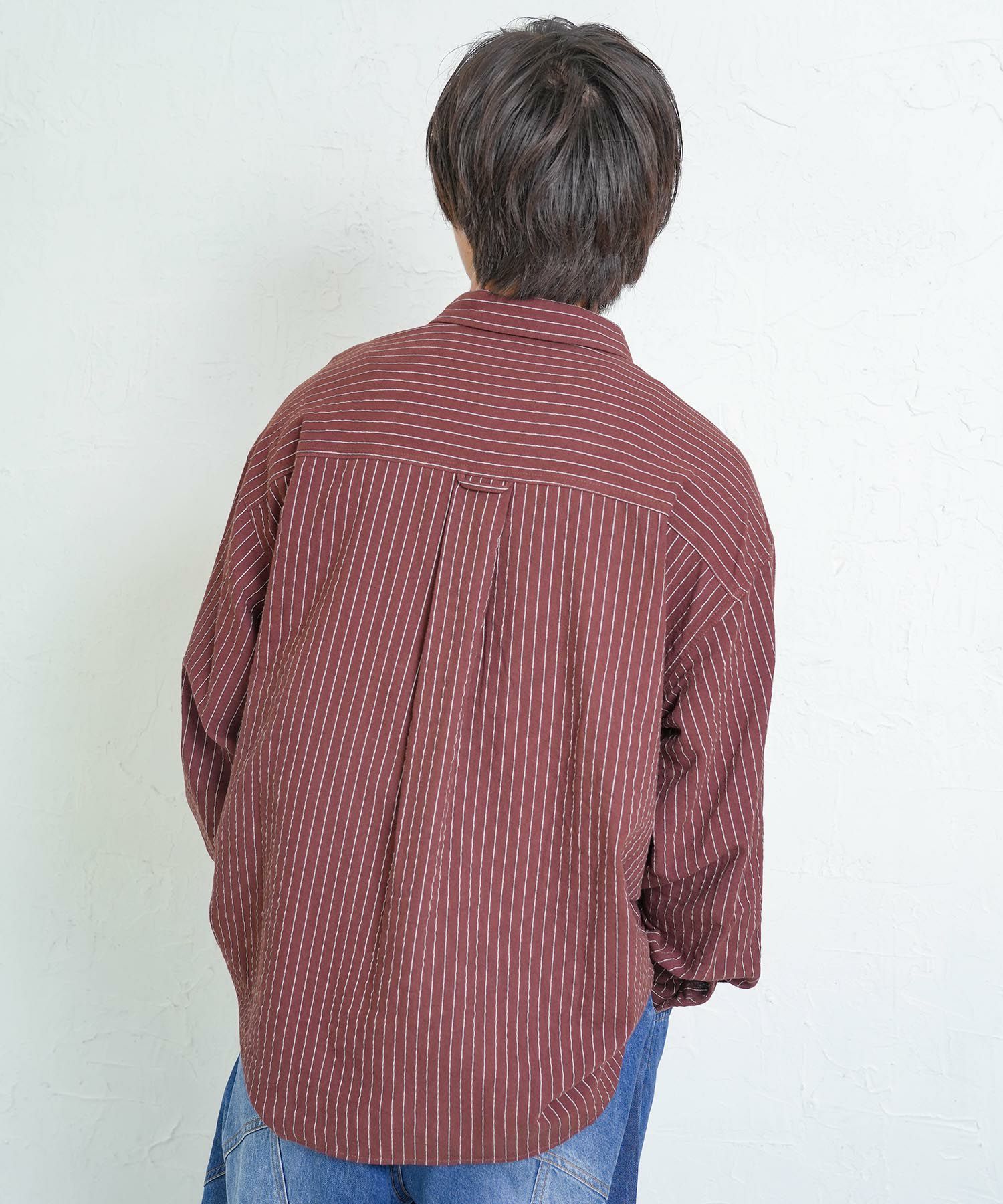 ひょっこりParity刺繍のストライプシャツ-10