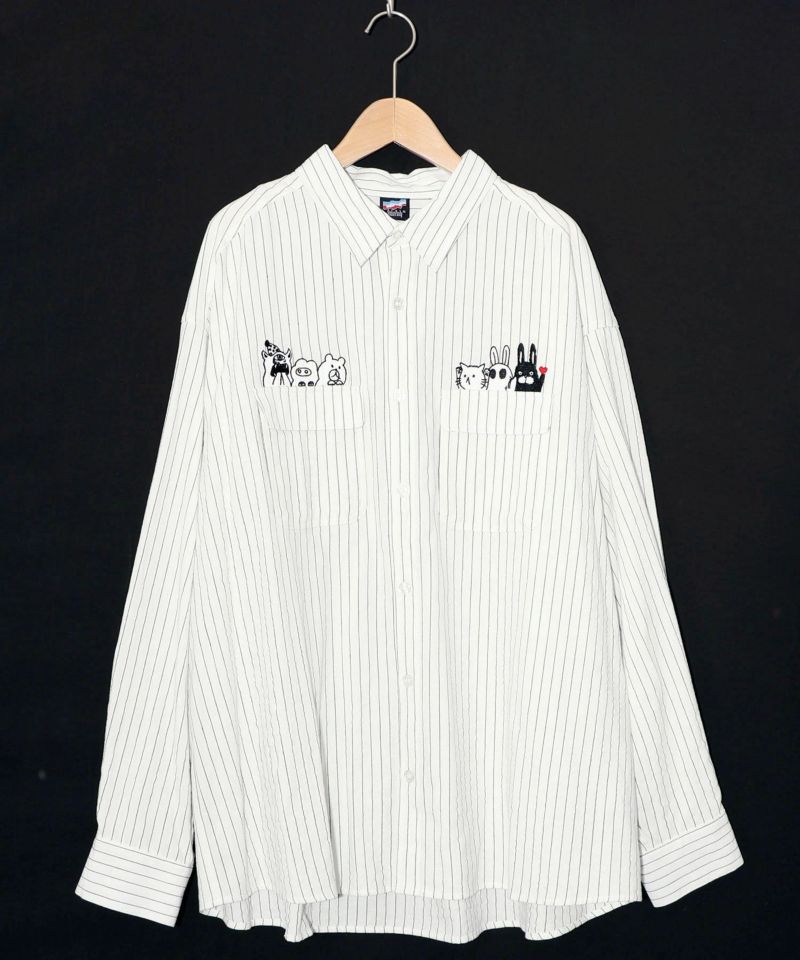 ひょっこりParity刺繍のストライプシャツ-13
