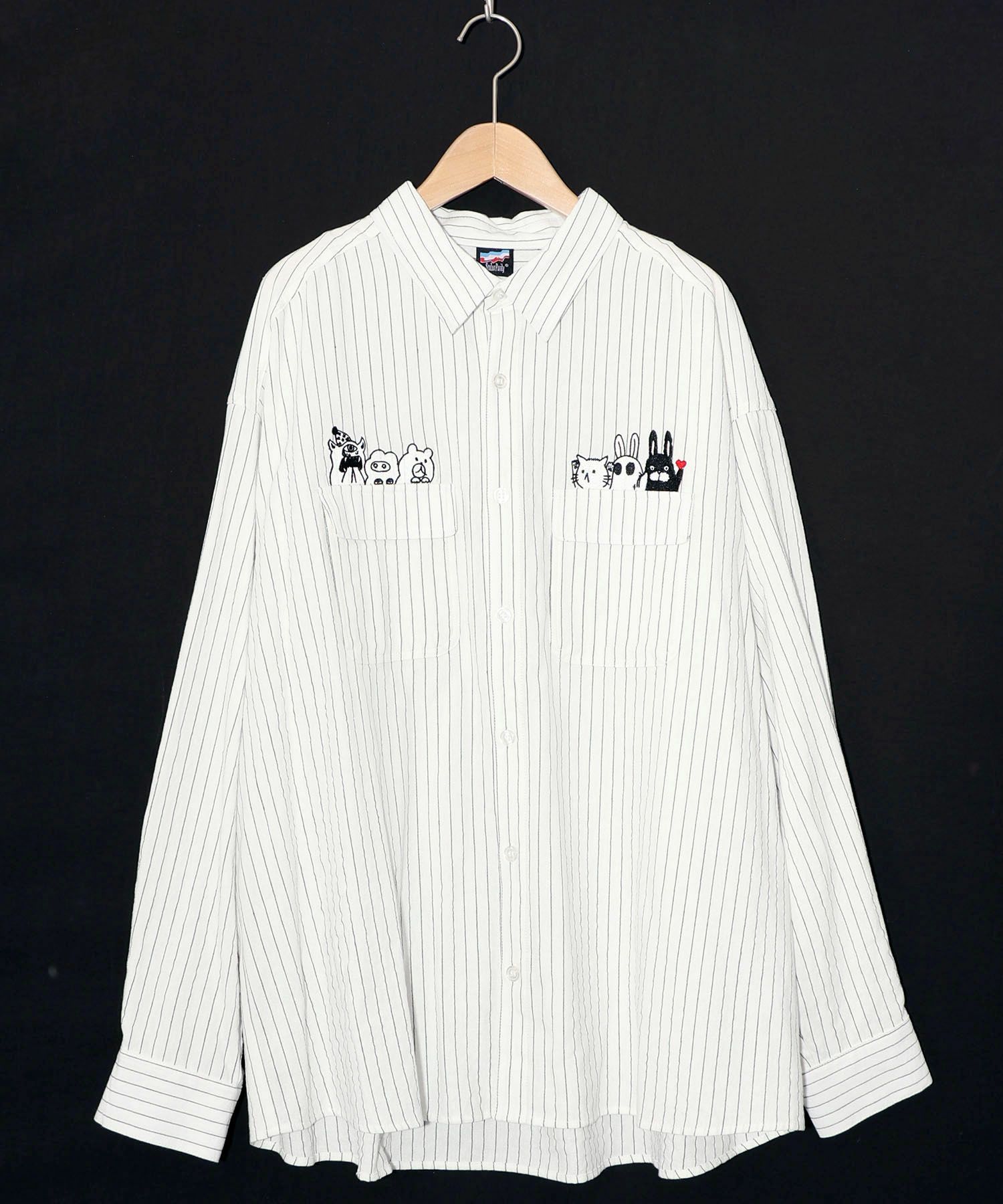 ひょっこりParity刺繍のストライプシャツ-13