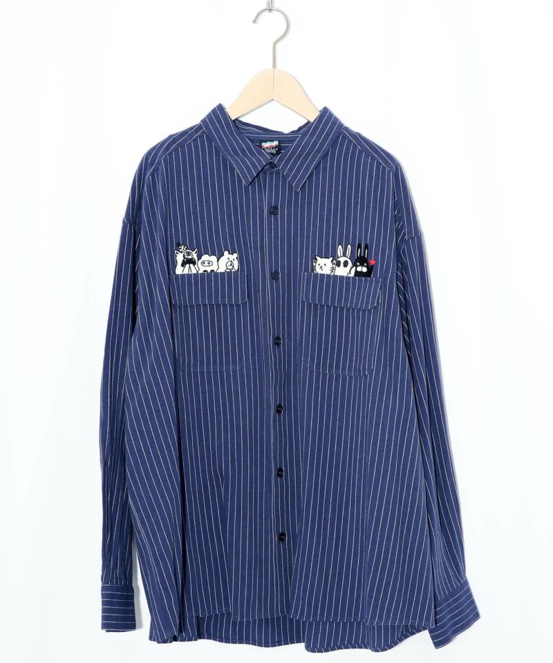 353125：ひょっこりParity刺繍のストライプシャツの通販-ScoLar
