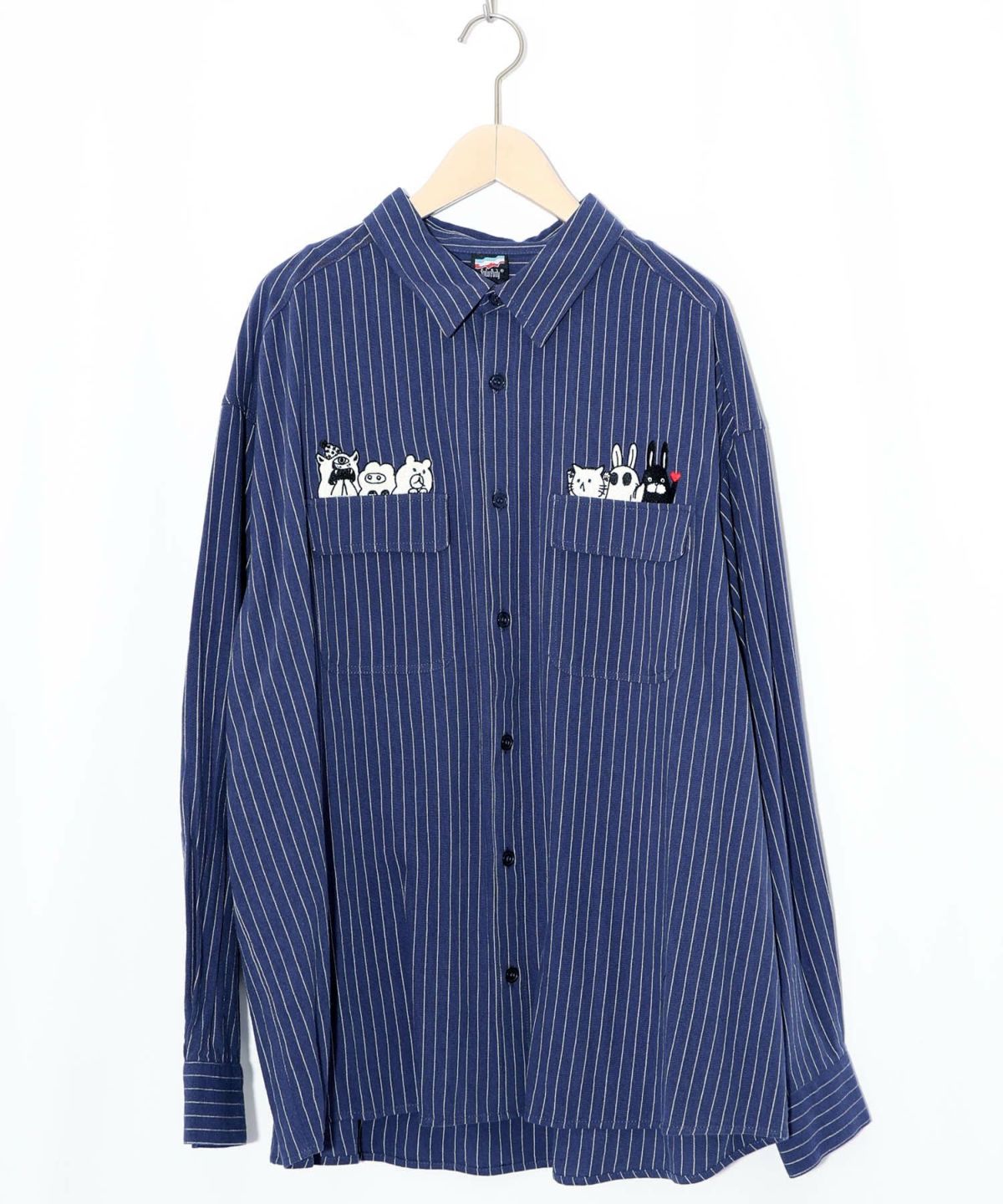 ひょっこりParity刺繍のストライプシャツ-1616