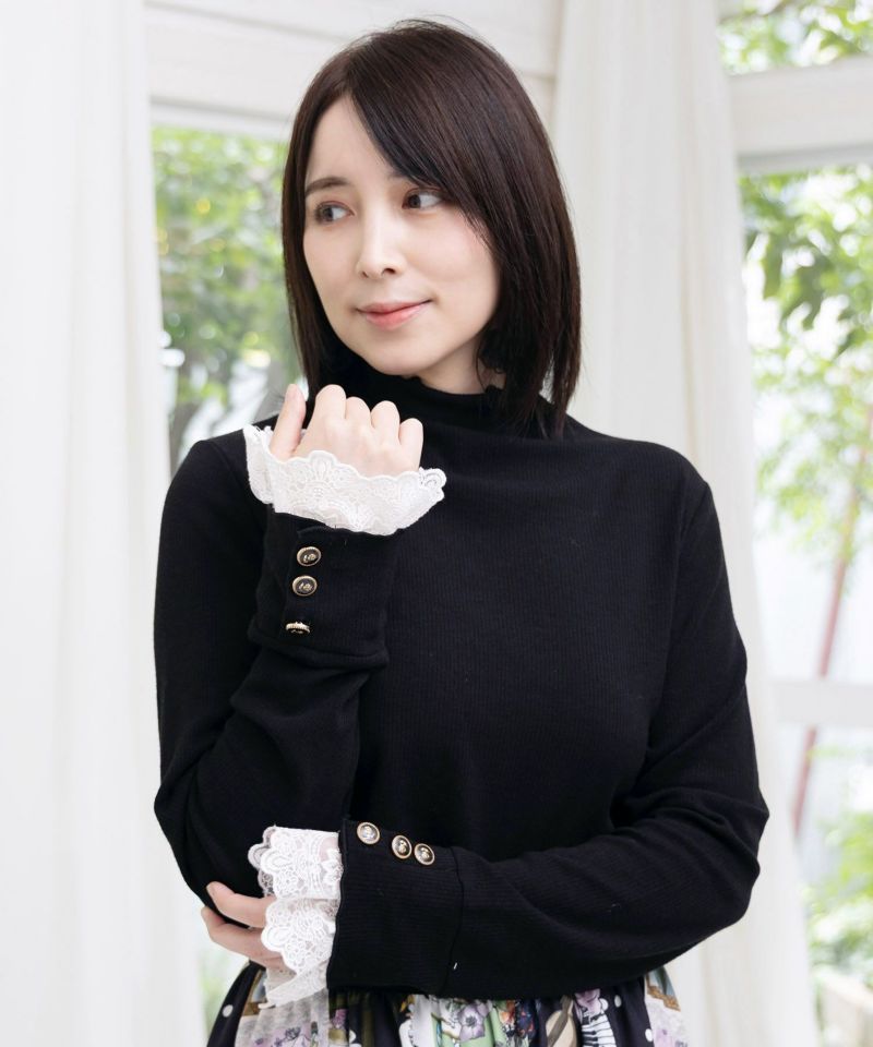 起毛テレコ×レース袖 ニットロンT-1