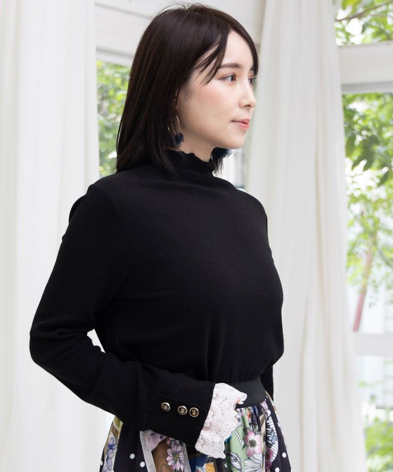 起毛テレコ×レース袖 ニットロンT-3