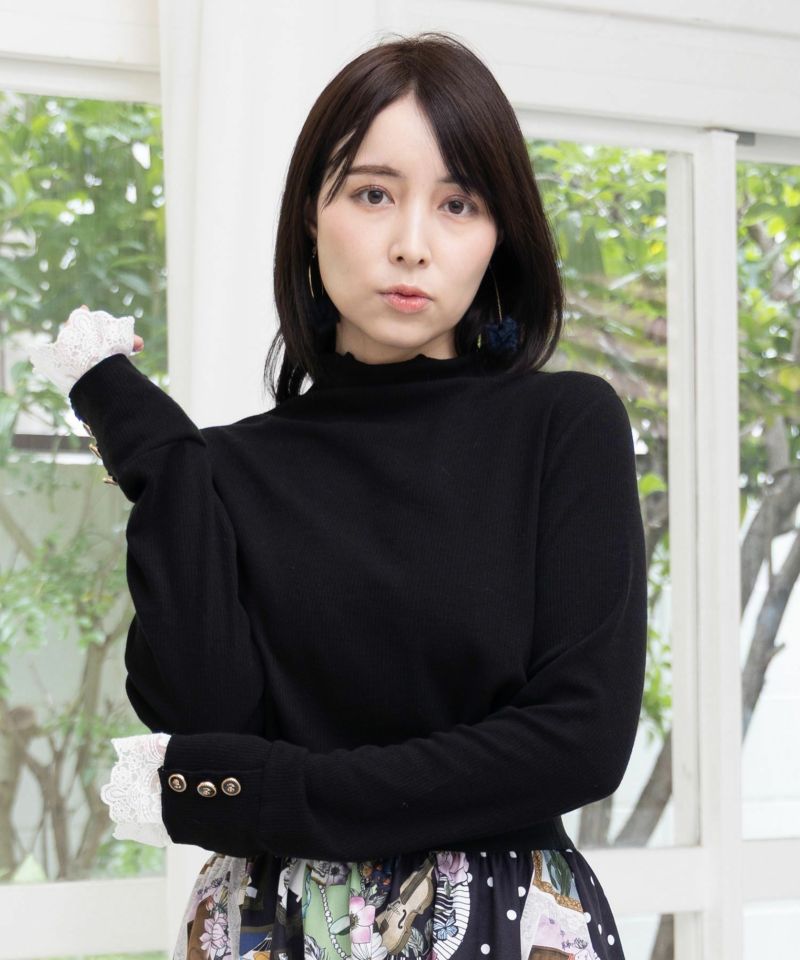 起毛テレコ×レース袖 ニットロンT-5