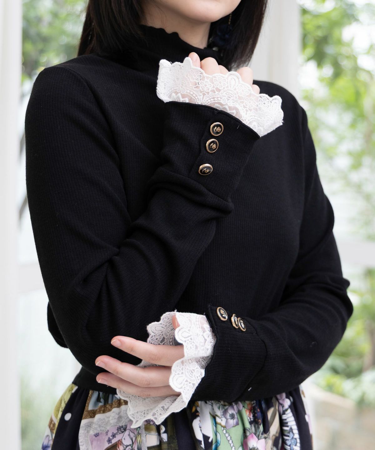 起毛テレコ×レース袖 ニットロンT-6