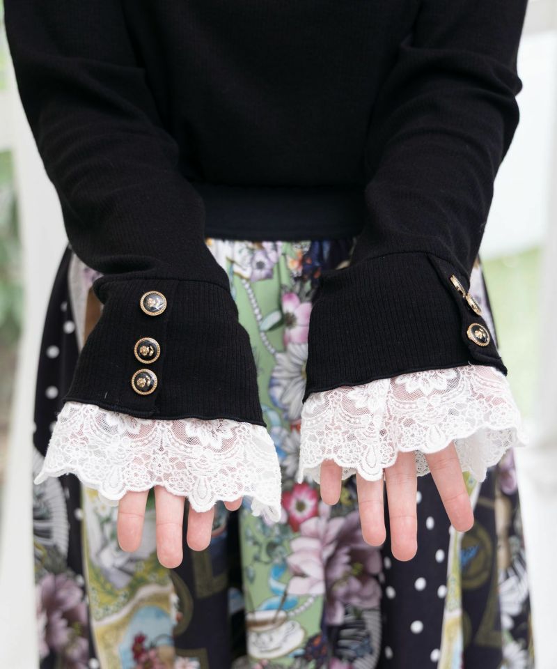 起毛テレコ×レース袖 ニットロンT-7