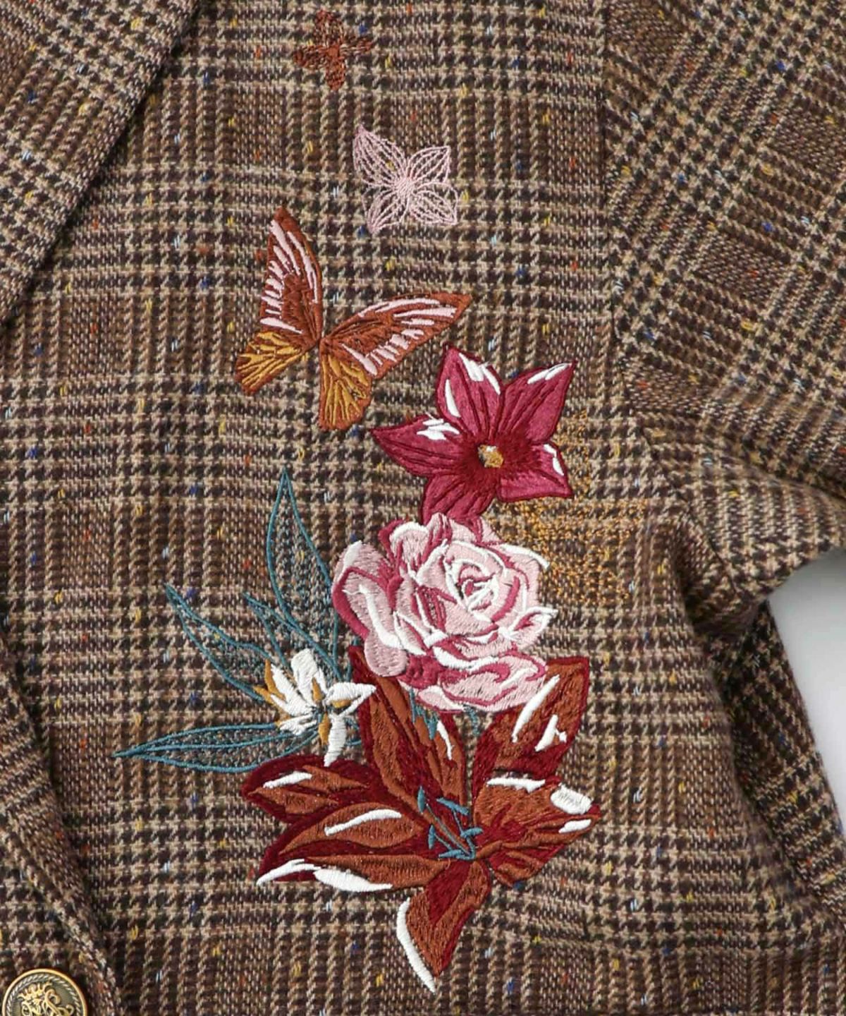 花蝶刺繍のオーバーサイズ チェック柄ジャケット-12