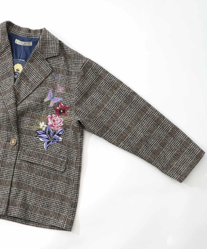 花蝶刺繍のオーバーサイズ チェック柄ジャケット-14