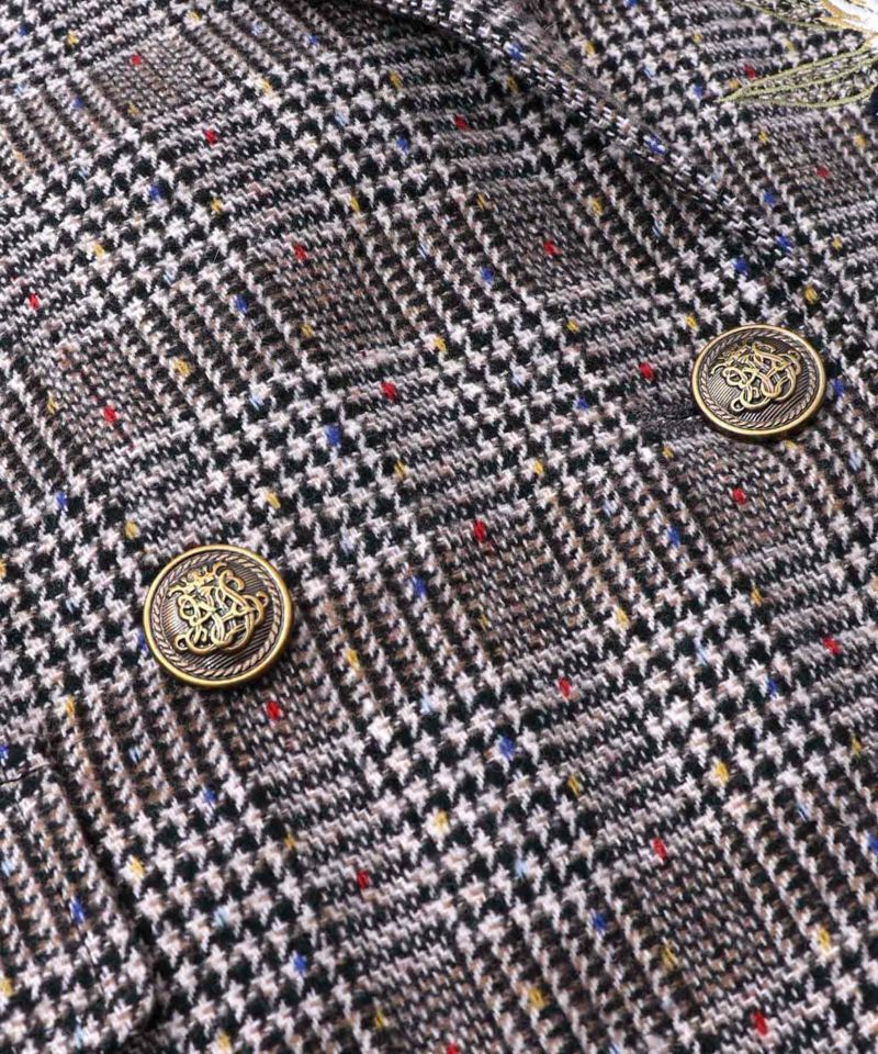 花蝶刺繍のオーバーサイズ チェック柄ジャケット-16