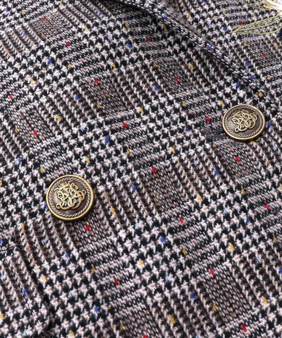 花蝶刺繍のオーバーサイズ チェック柄ジャケット-16