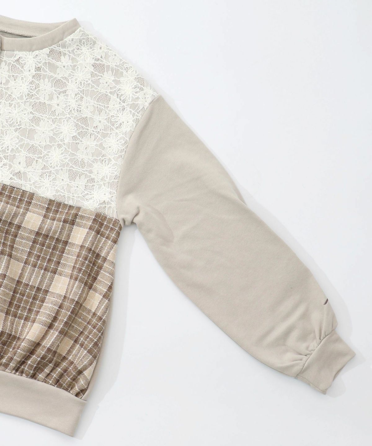 裏毛×起毛レース×チェックの異素材切替カーデ-13