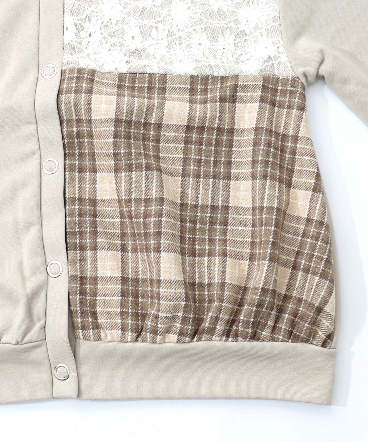 裏毛×起毛レース×チェックの異素材切替カーデ-14