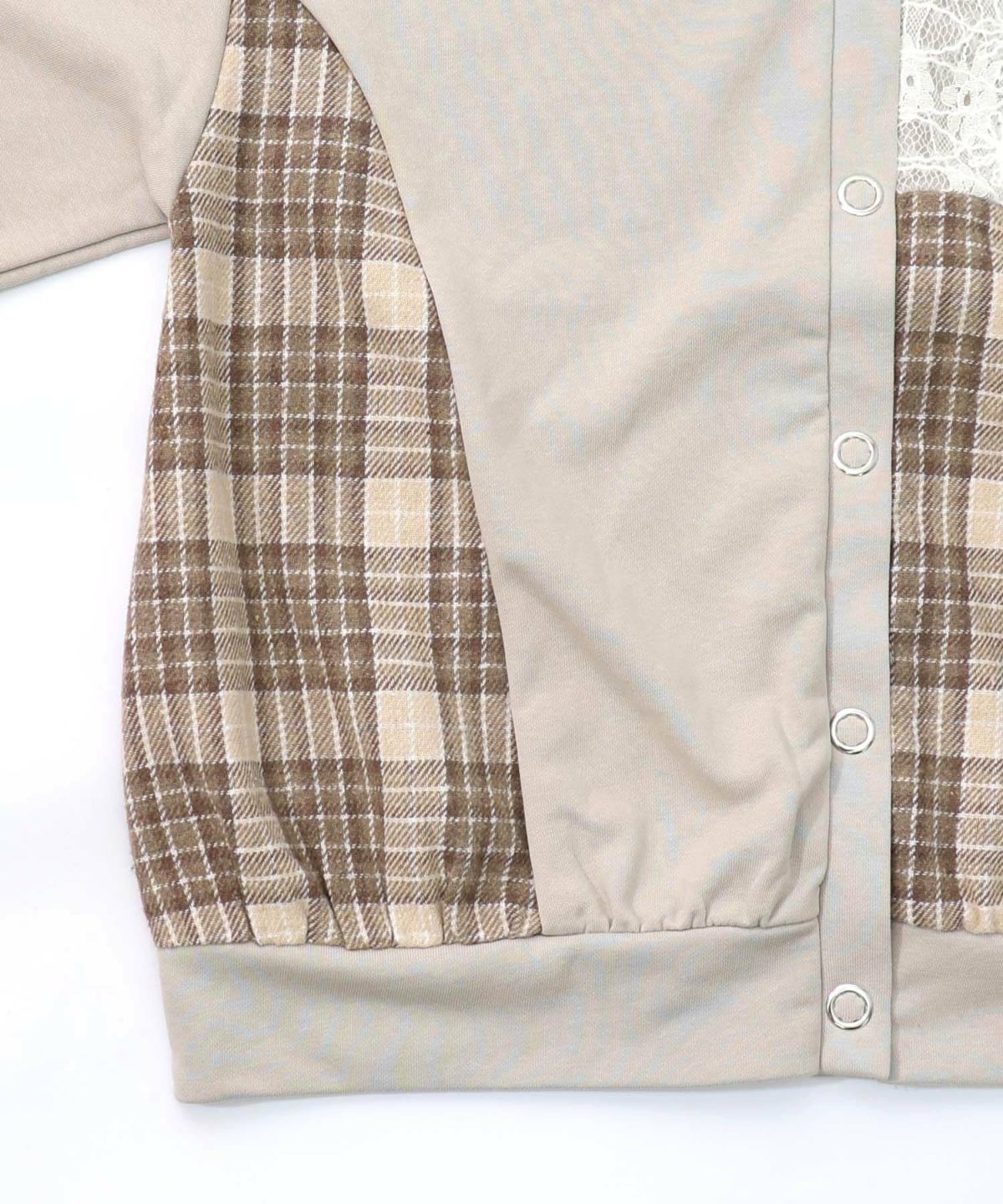 裏毛×起毛レース×チェックの異素材切替カーデ-15