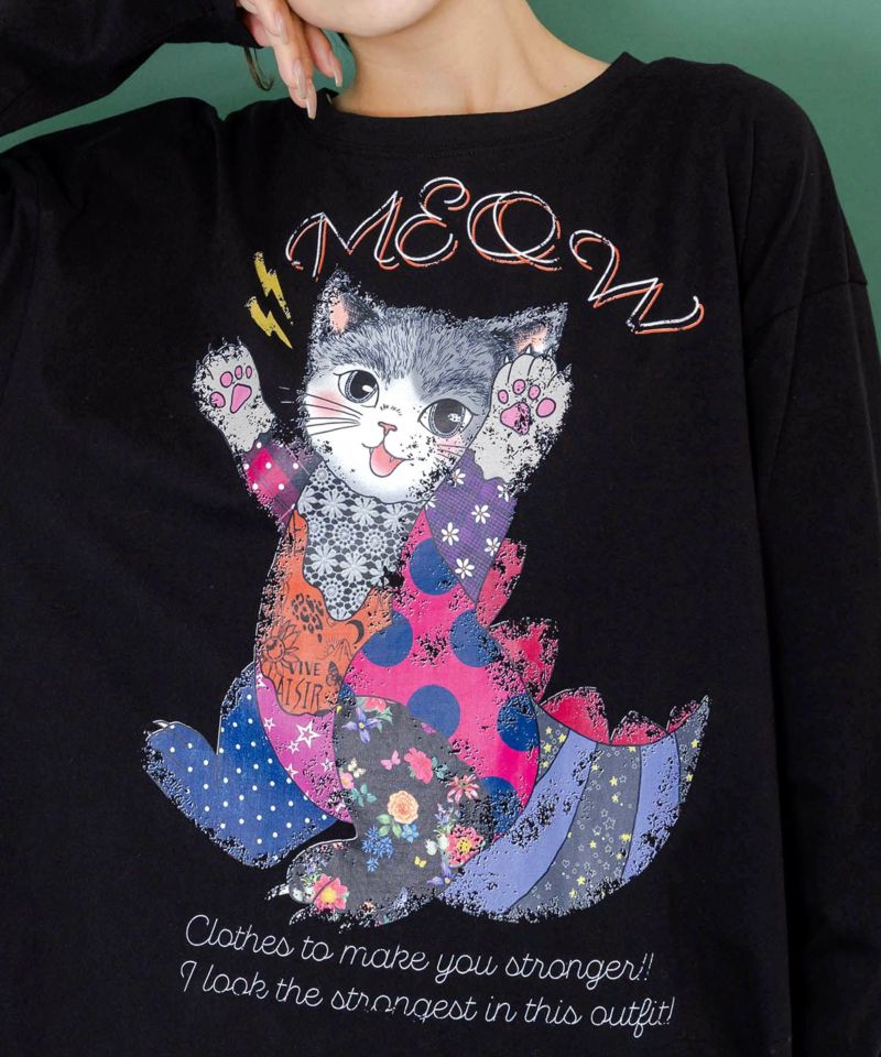 威嚇する人畜無害猫怪獣柄プルオーバー-7