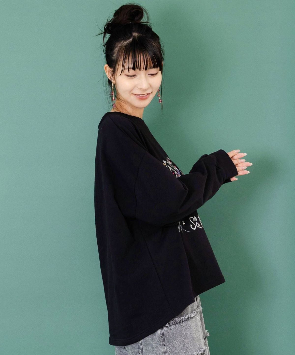 花猫刺繍のミニ裏毛プルオーバー-4