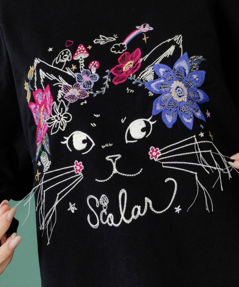 花猫刺繍のミニ裏毛プルオーバー-6
