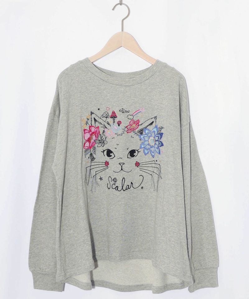 花猫刺繍のミニ裏毛プルオーバー-8