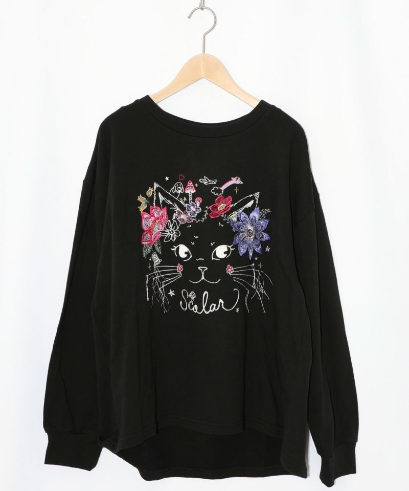 花猫刺繍のミニ裏毛プルオーバー-10