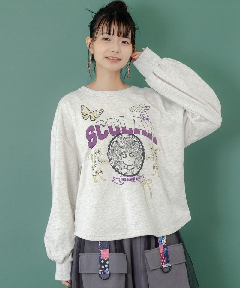 スカラーちゃん×トラ×蝶刺繍 ミニ裏毛プルオーバー-1