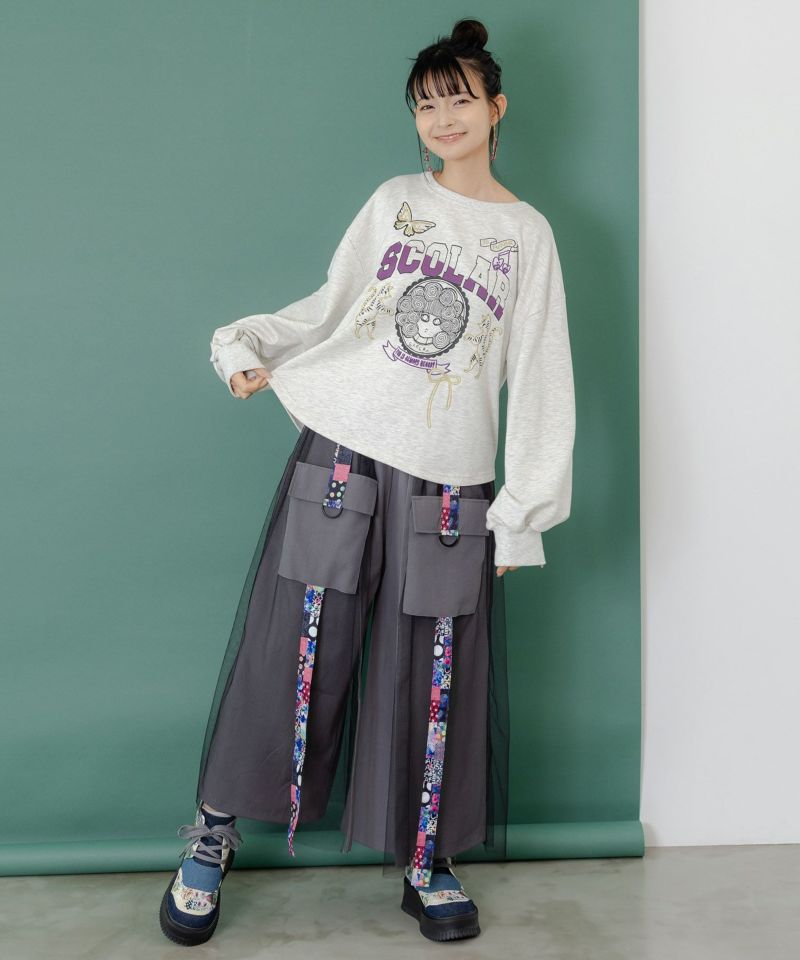 スカラーちゃん×トラ×蝶刺繍 ミニ裏毛プルオーバー-2