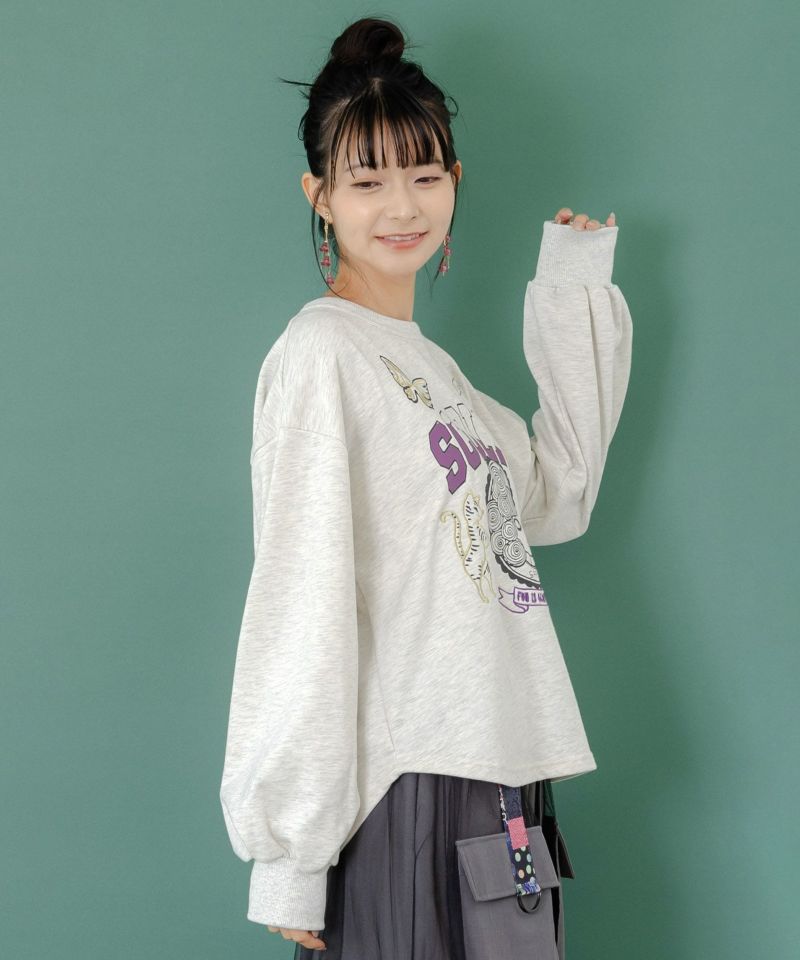 スカラーちゃん×トラ×蝶刺繍 ミニ裏毛プルオーバー-4