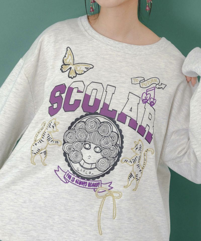 スカラーちゃん×トラ×蝶刺繍 ミニ裏毛プルオーバー-7