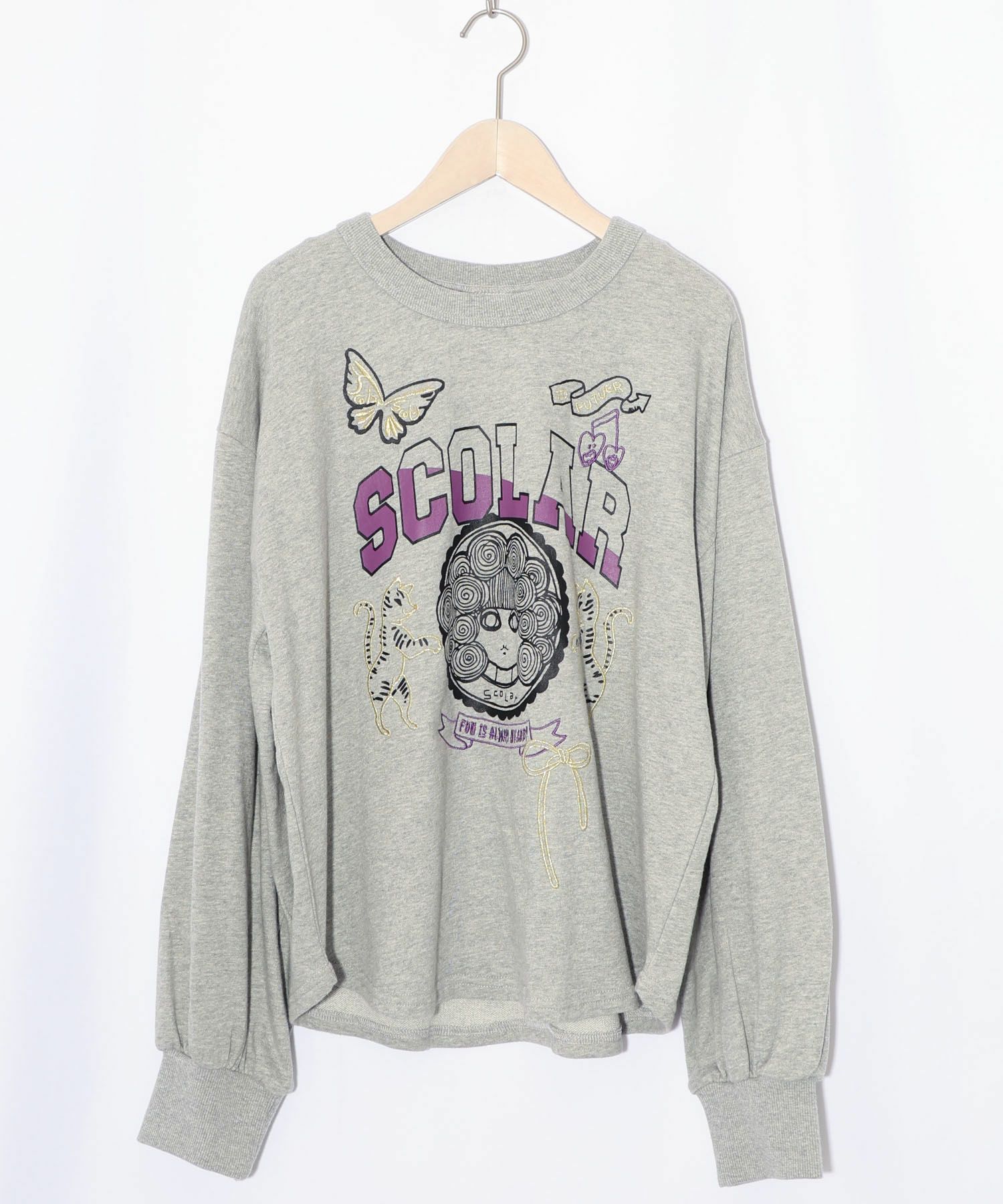 スカラーちゃん×トラ×蝶刺繍 ミニ裏毛プルオーバー-8