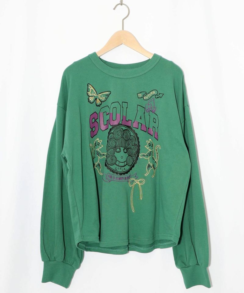 スカラーちゃん×トラ×蝶刺繍 ミニ裏毛プルオーバー-12