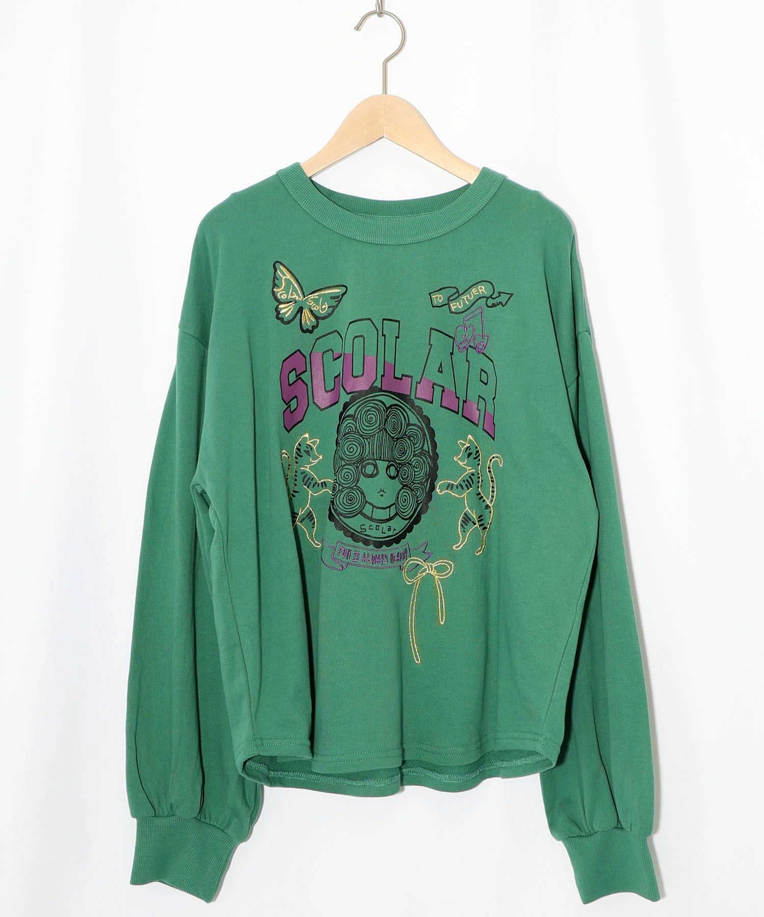 スカラーちゃん×トラ×蝶刺繍 ミニ裏毛プルオーバー-12