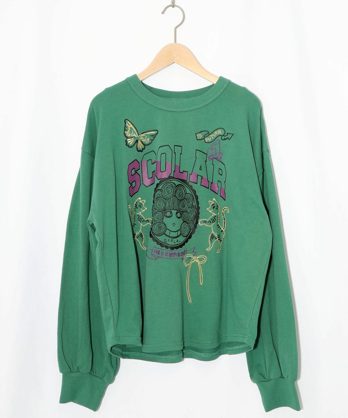 スカラーちゃん×トラ×蝶刺繍 ミニ裏毛プルオーバー-12